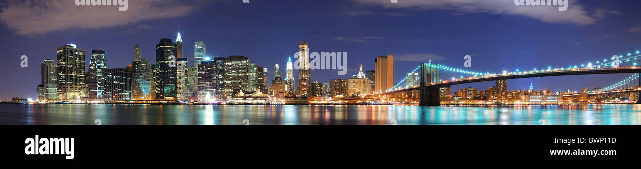 New York City Manhattan skyline panorama at night over Hudson River ...
