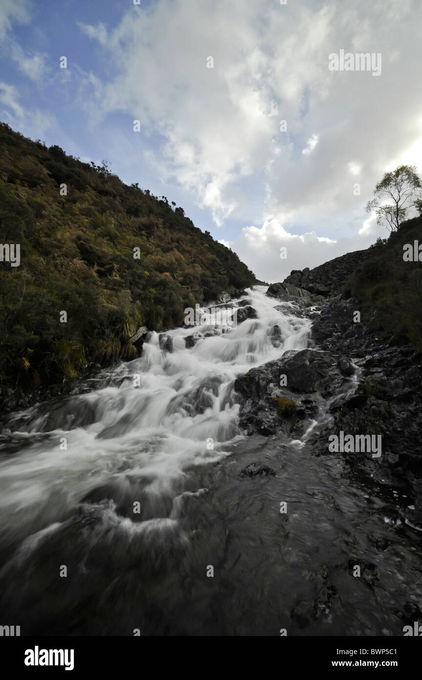 Water run off stream/waterfall from Llyn Geirionydd North Wales UK