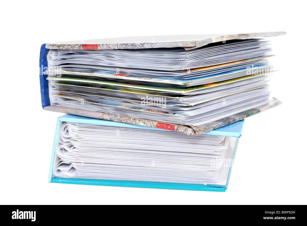 Stach of two colorful photoalbums isolated on white background Stock