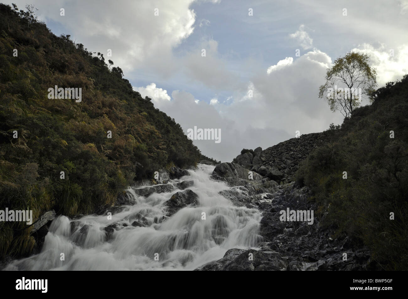 Water run off stream/waterfall from Llyn Geirionydd North Wales UK