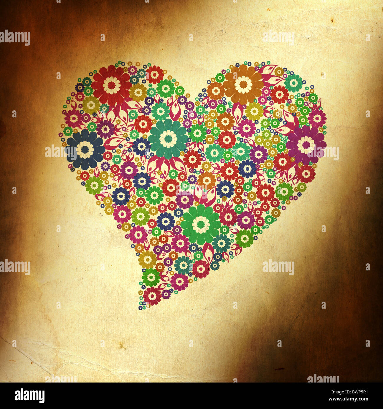 Grunge background with colorful heart of flower Stock Photo