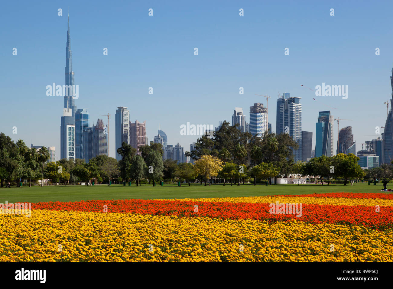 Dubai skyline from Safa Park Stock Photo