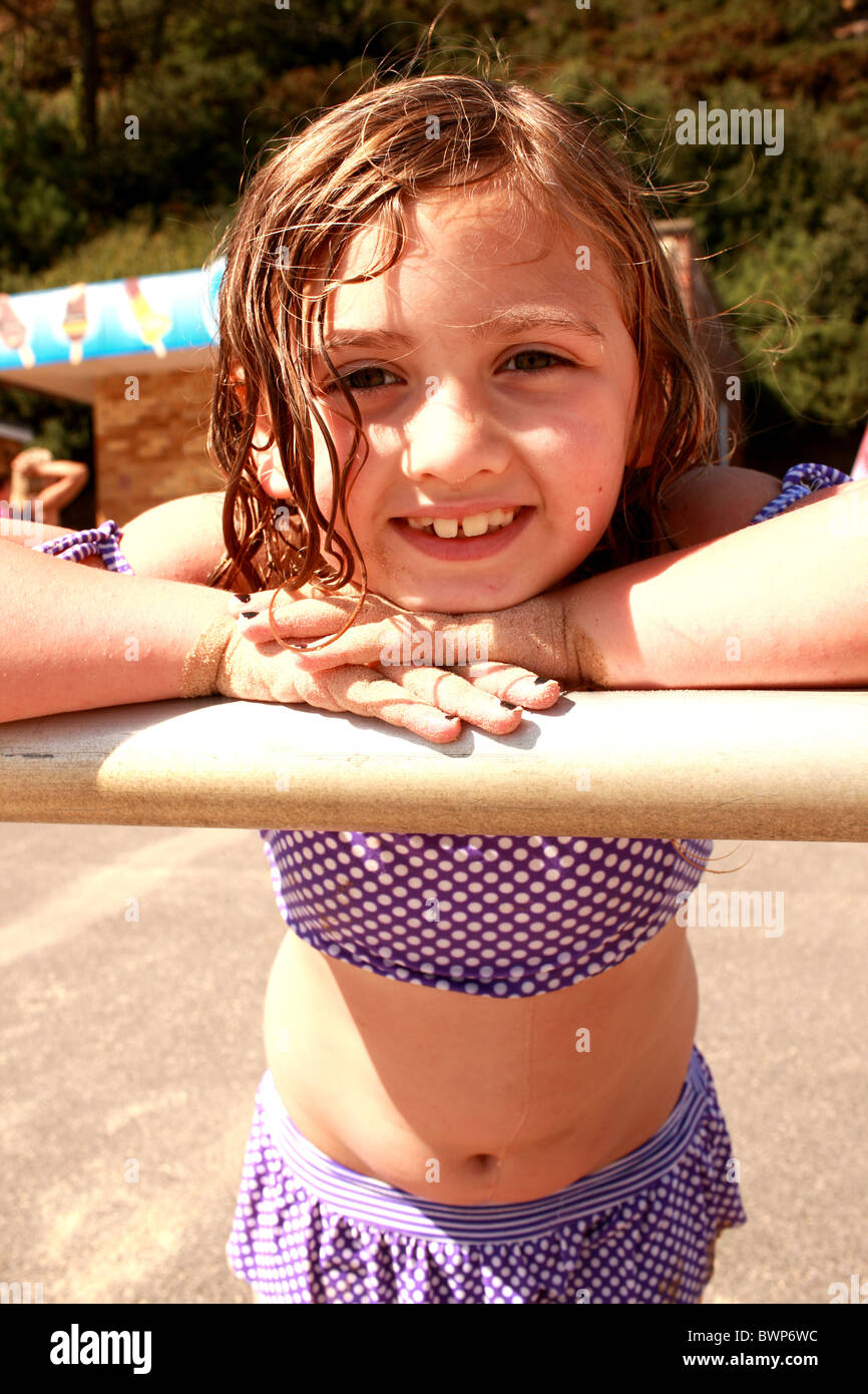 Young Girl Leaning On Railings Model Released Stock Photo Alamy