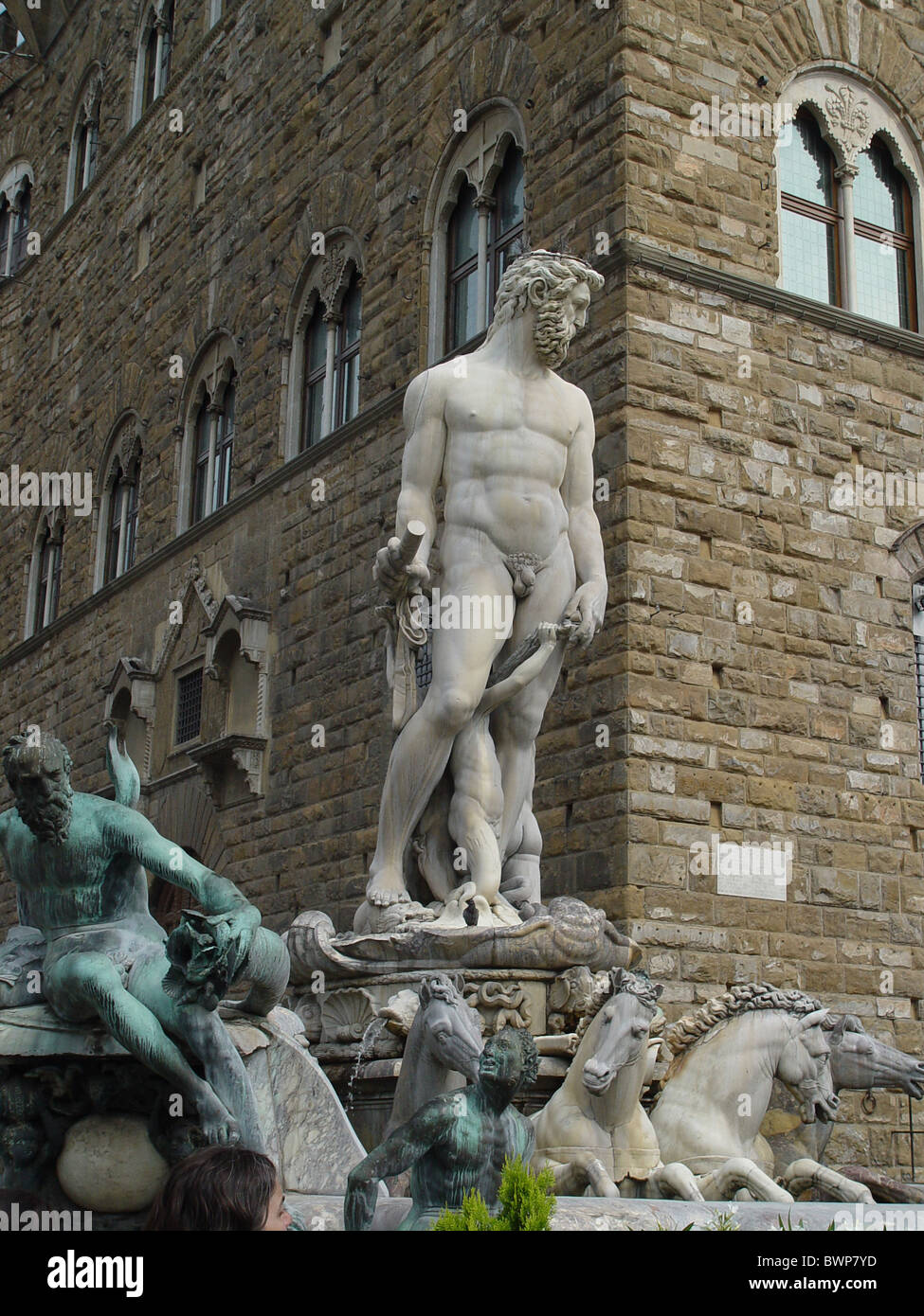 Italy Europe Tuscany Toscana Florence Piazza della Signoria Fountain of Neptune Bartolomeo Ammannati Statue S Stock Photo