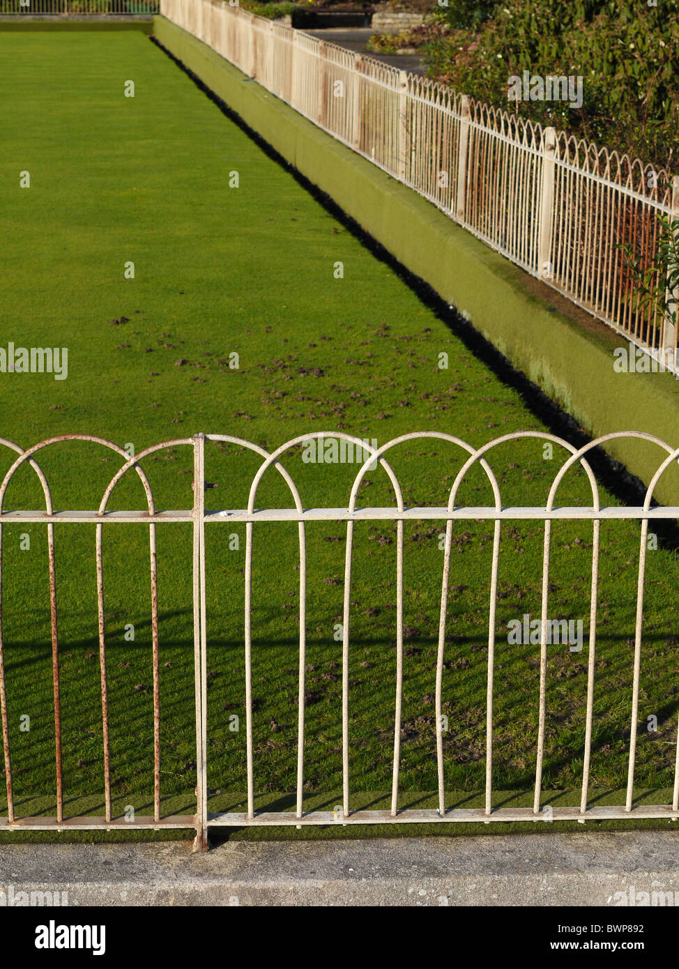 Bowling Green railings and gutter Newlyn Cornwall UK Stock Photo