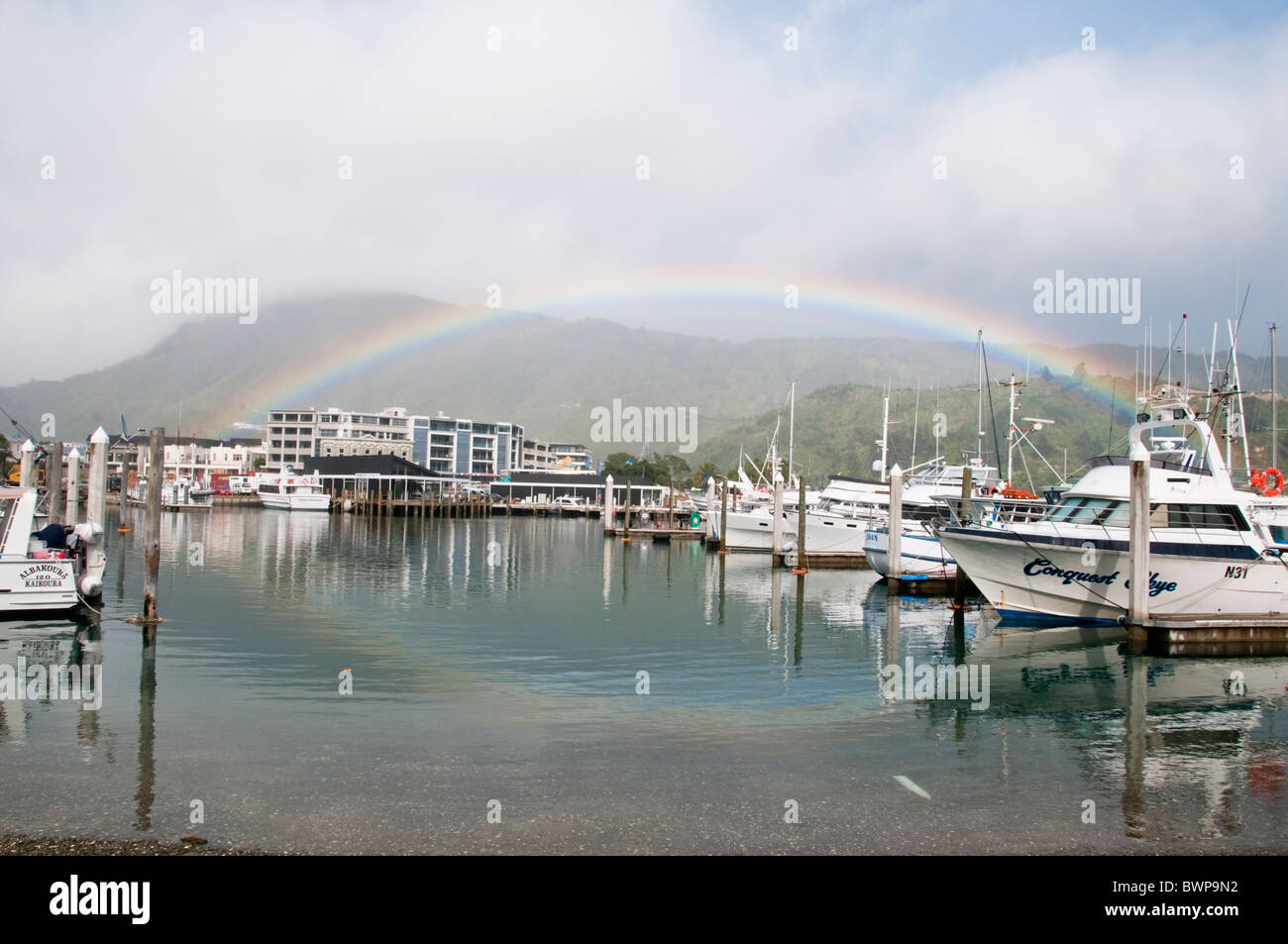 Picton,Ferry Terminal,Terminus,Hotel,Harbour,Harbor,Yachts,Boats, South Island, New Zealand Stock Photo