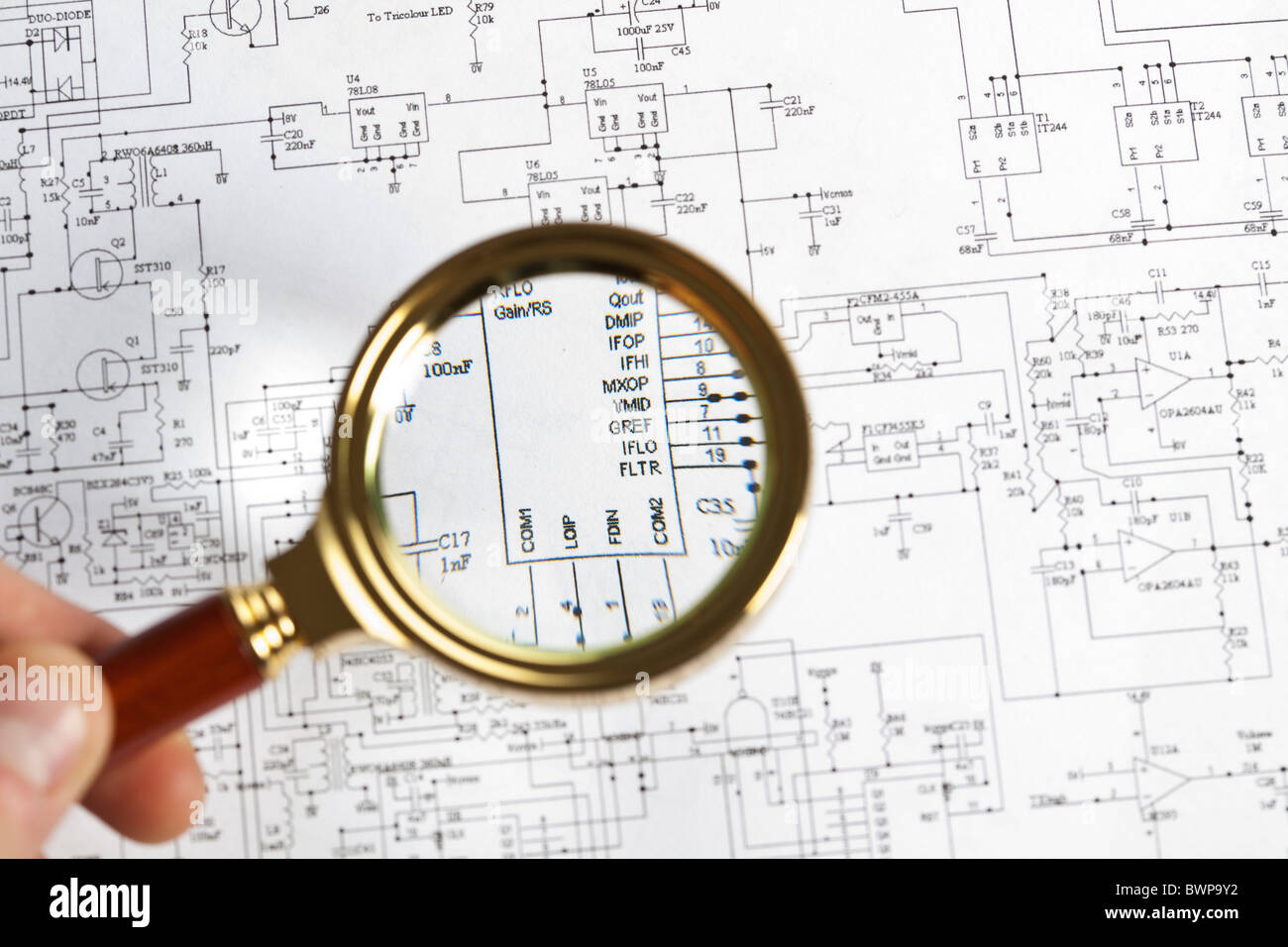 An electronic schematic diagram. Ideal technology background. Stock Photo