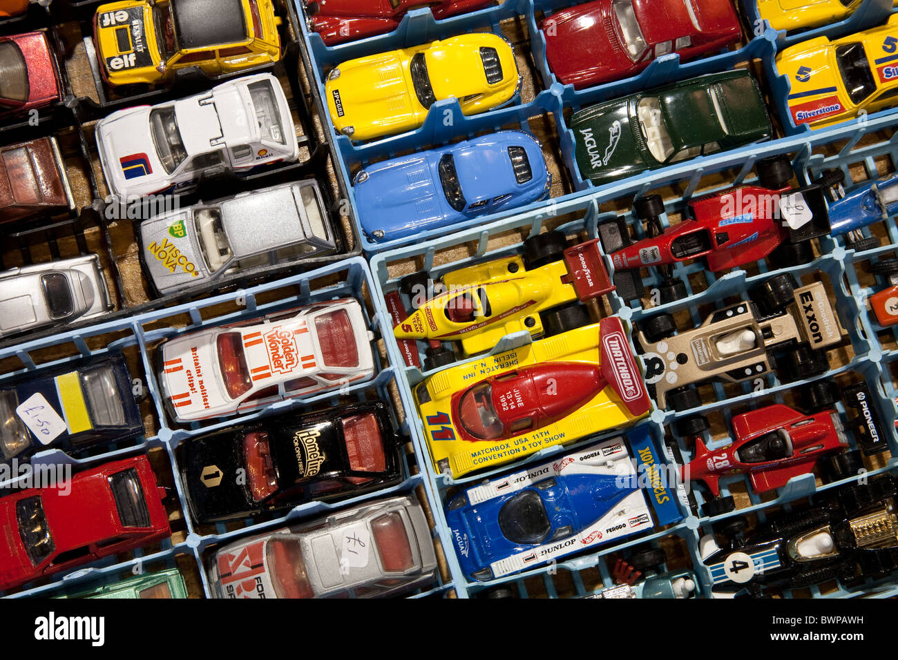 Several Model Dinky Matchbox Type Toy cars, Collectors Fair, Manchester, UK Stock Photo