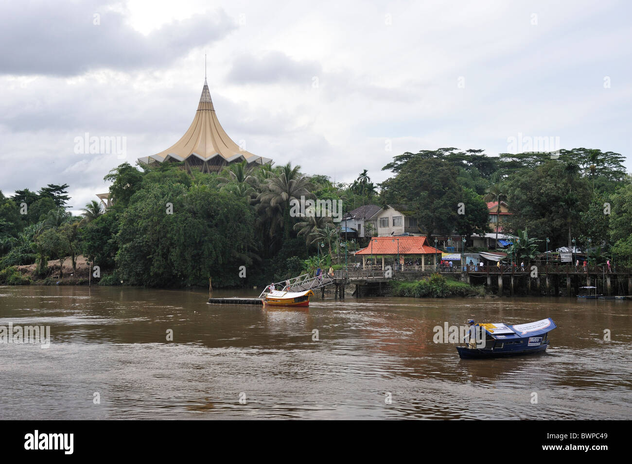Dewan Undangan Negri, the new state legislature Assembly building by the Sarawak River, Kuching, Sarawak, Malaysia Stock Photo