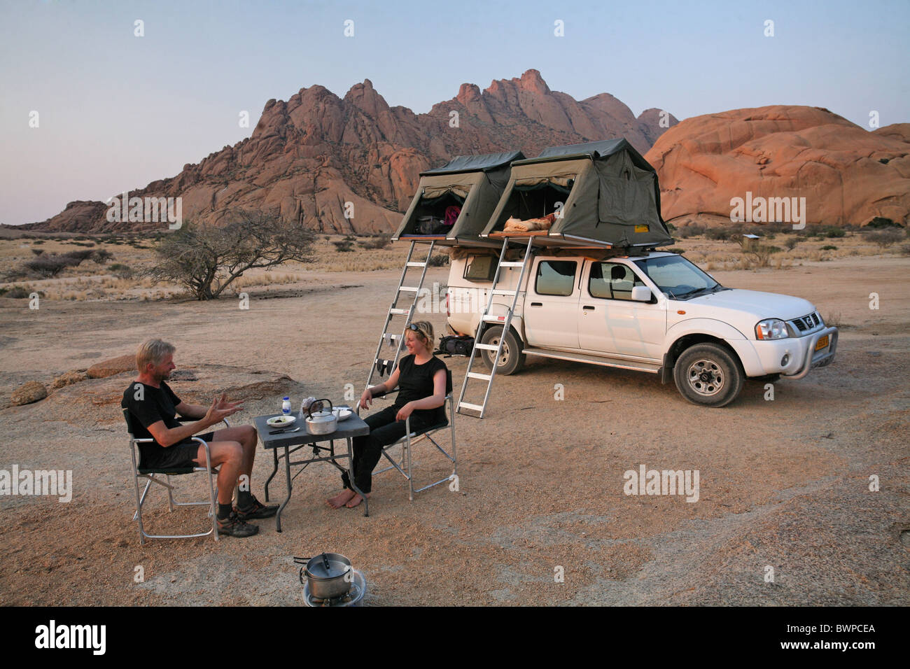 Namibia Africa Mount Spitzkoppe Summer 2007 Africa landscape nature mountain mountains desert couple two p Stock Photo