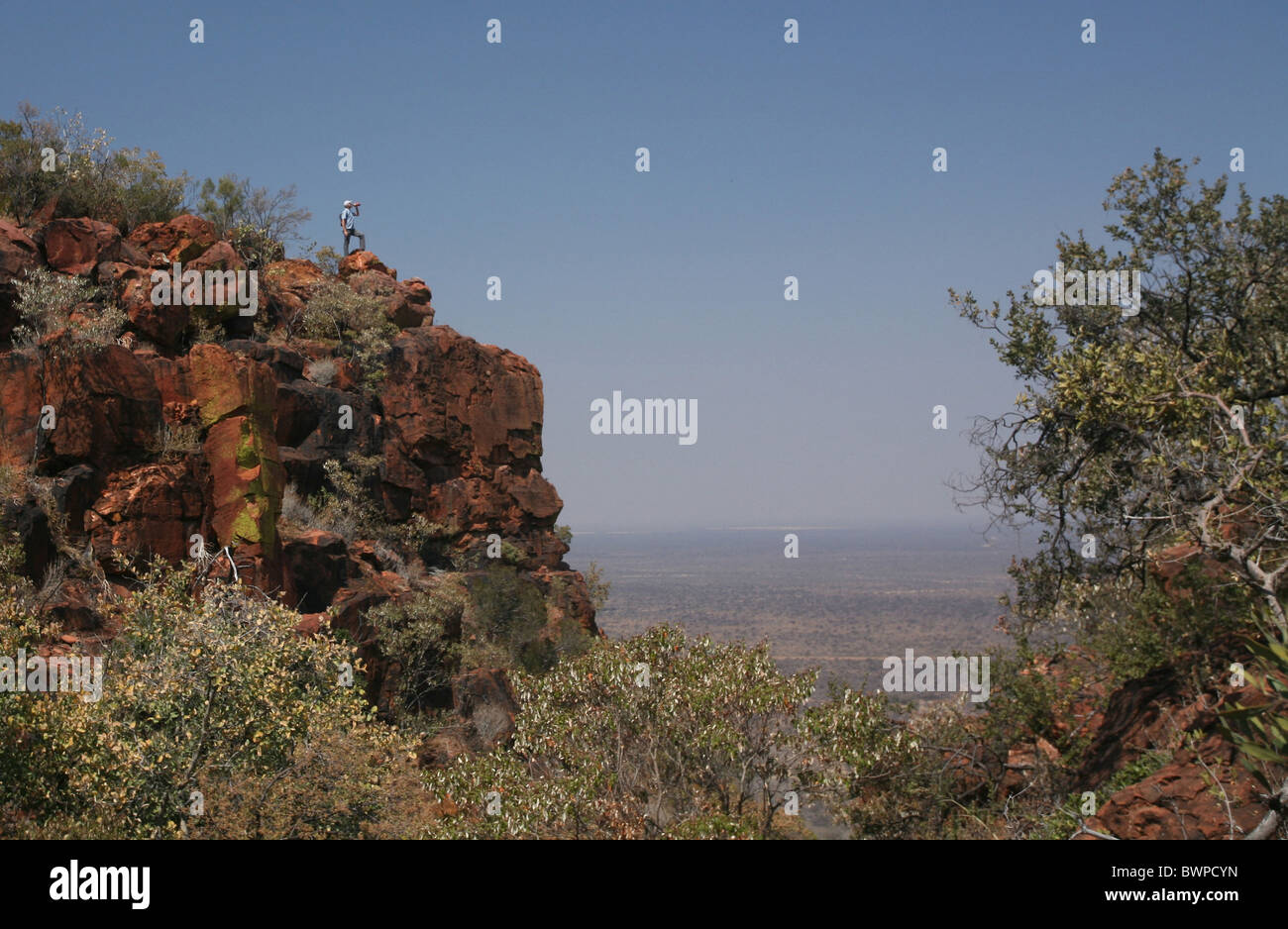 Namibia Africa Waterberg Summer 2007 Africa landscape nature mountain mountains rock man one person standi Stock Photo