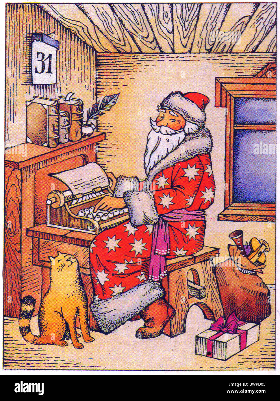 Greeting Christmas card shows Santa Claus Stock Photo - Alamy