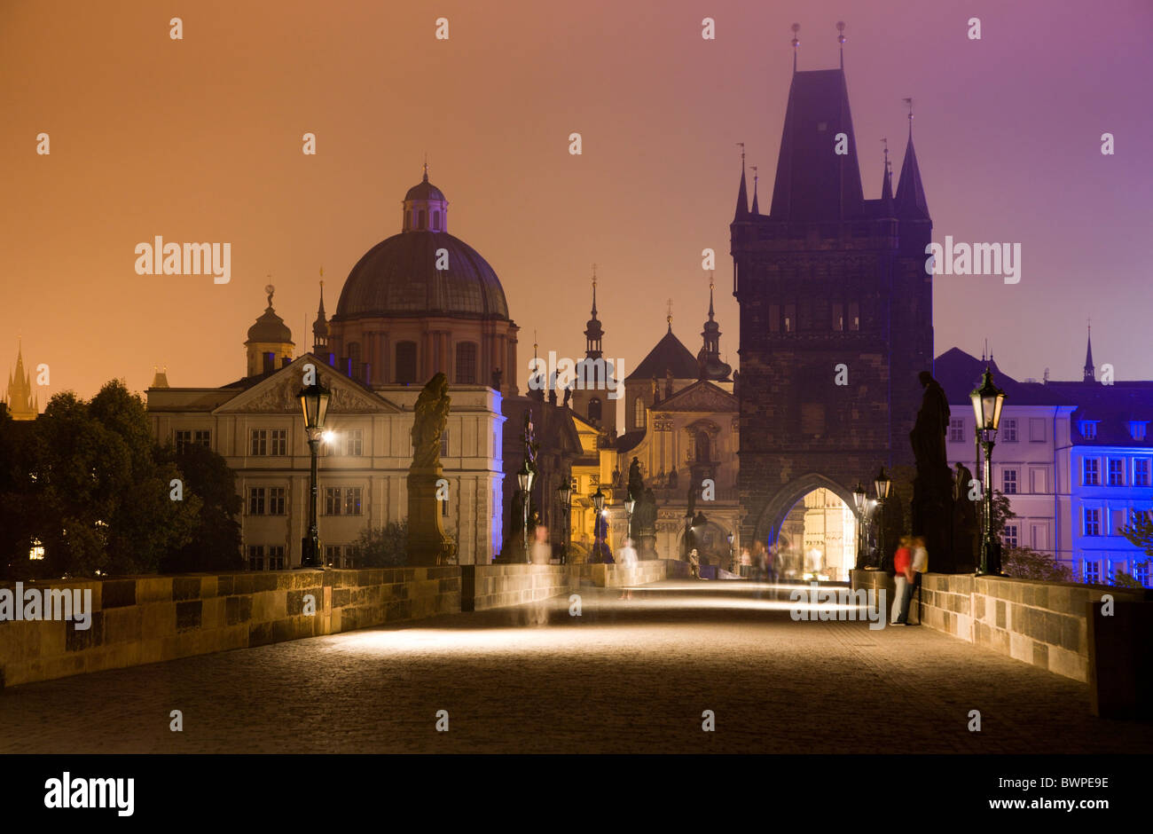 Prague - Charles bridge in the night Stock Photo