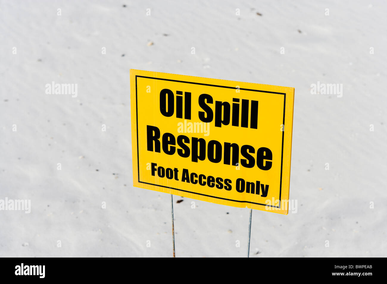 Warning sign following BP oil spill, Gulf Islands National Seashore, Pensacola Beach, Santa Rosa Island, Gulf Coast, Florida Stock Photo