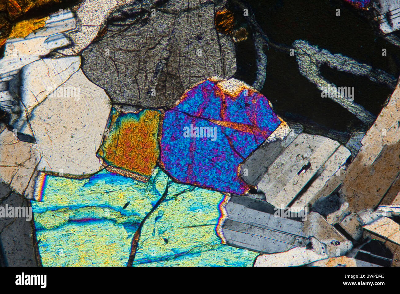 Vent Dolerite, Cross Polarised Microscope Image Stock Photo