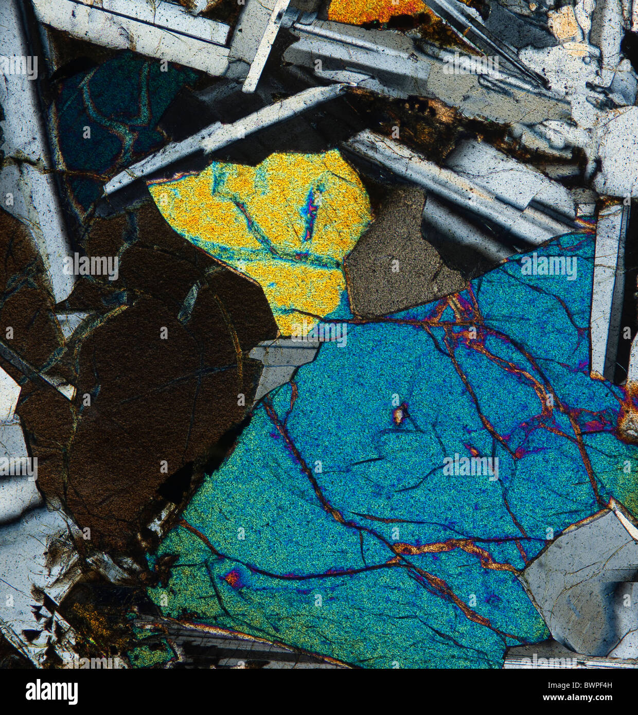 Vent Dolerite, Cross Polarised Microscope Image Stock Photo