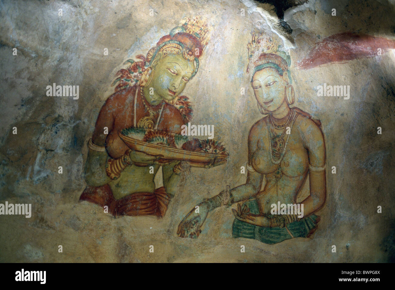Sri Lanka Asia Sigiriya Lion rock mountain cave painting fresco culture historic historical travel Schinde Stock Photo
