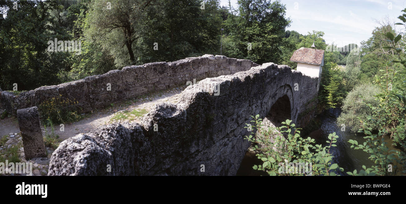 Switzerland Europe VillarssurGlane Old stone bridge Pilgrim