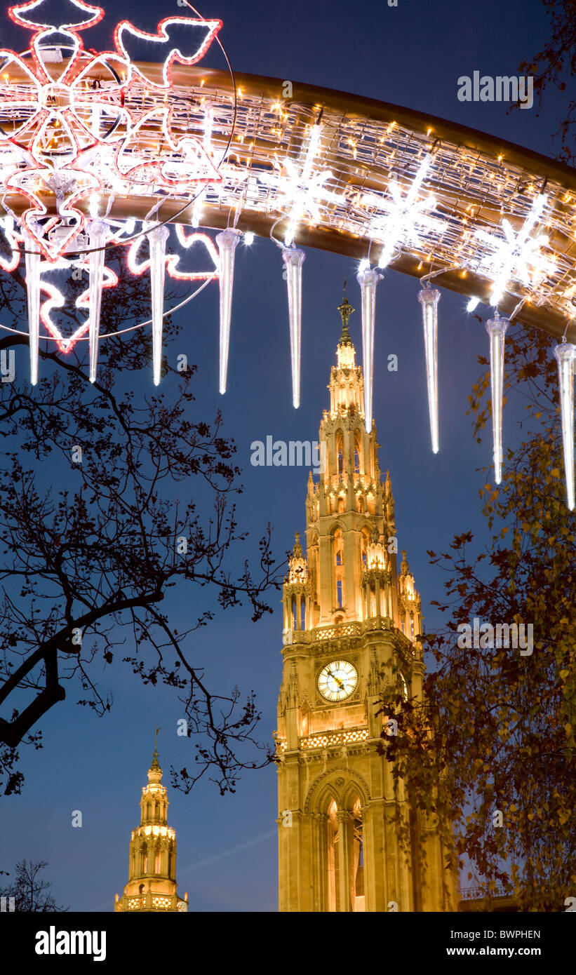 Vienna - christmas-market decoration for the townhall in the night Stock Photo