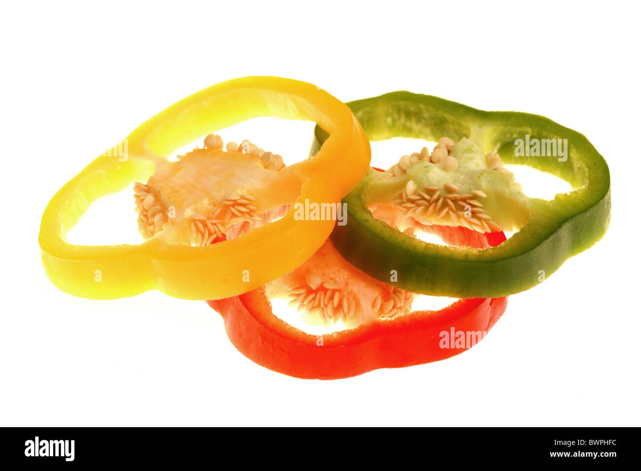Sliced Red Green and Yellow Peppers Stock Photo - Alamy