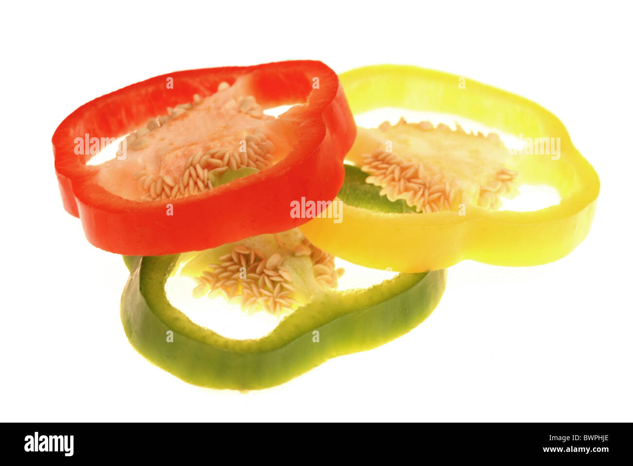 Sliced Red Green and Yellow Peppers Stock Photo - Alamy