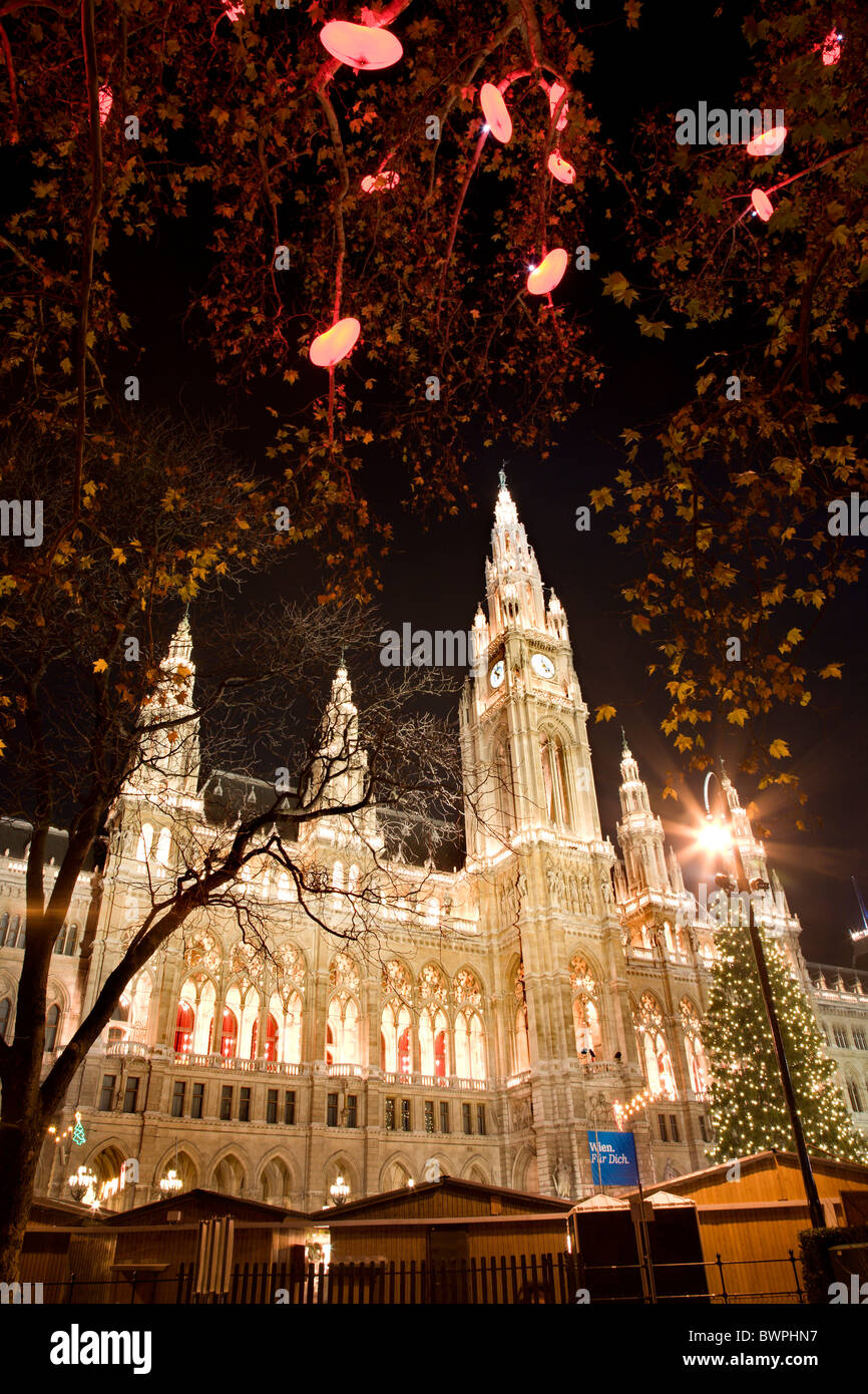 Vienna - christmas-market decoration for the townhall in the night Stock Photo