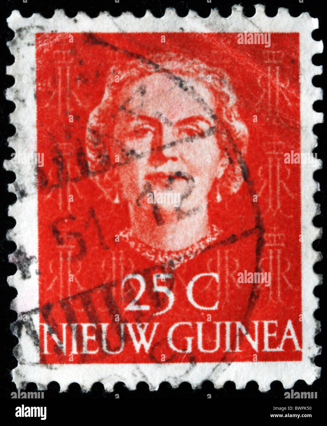 NEW GUINEA - CIRCA 1953: A stamp printed in New Guinea shows image of Queen Juliana, series, circa 1953 Stock Photo