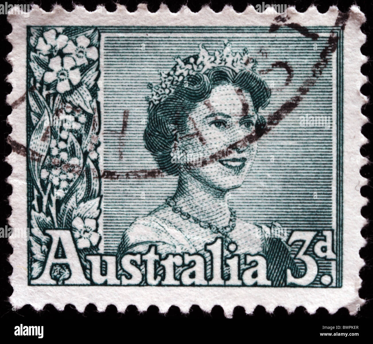 AUSTRALIA - CIRCA 1950s: A stamp printed in Australia shows Queen Elizabeth II, circa 1950s Stock Photo