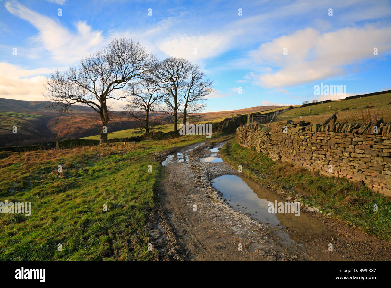 Icy track at Bradshaw, Holmfirth, West Yorkshire, Peak District