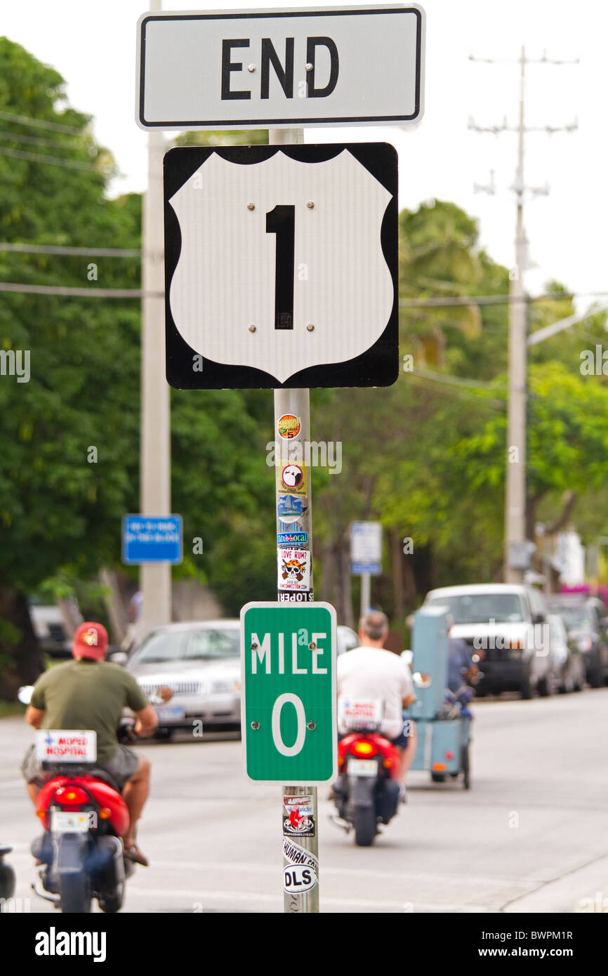 The end of highway one, 1, in Key West, Florida. Stock Photo