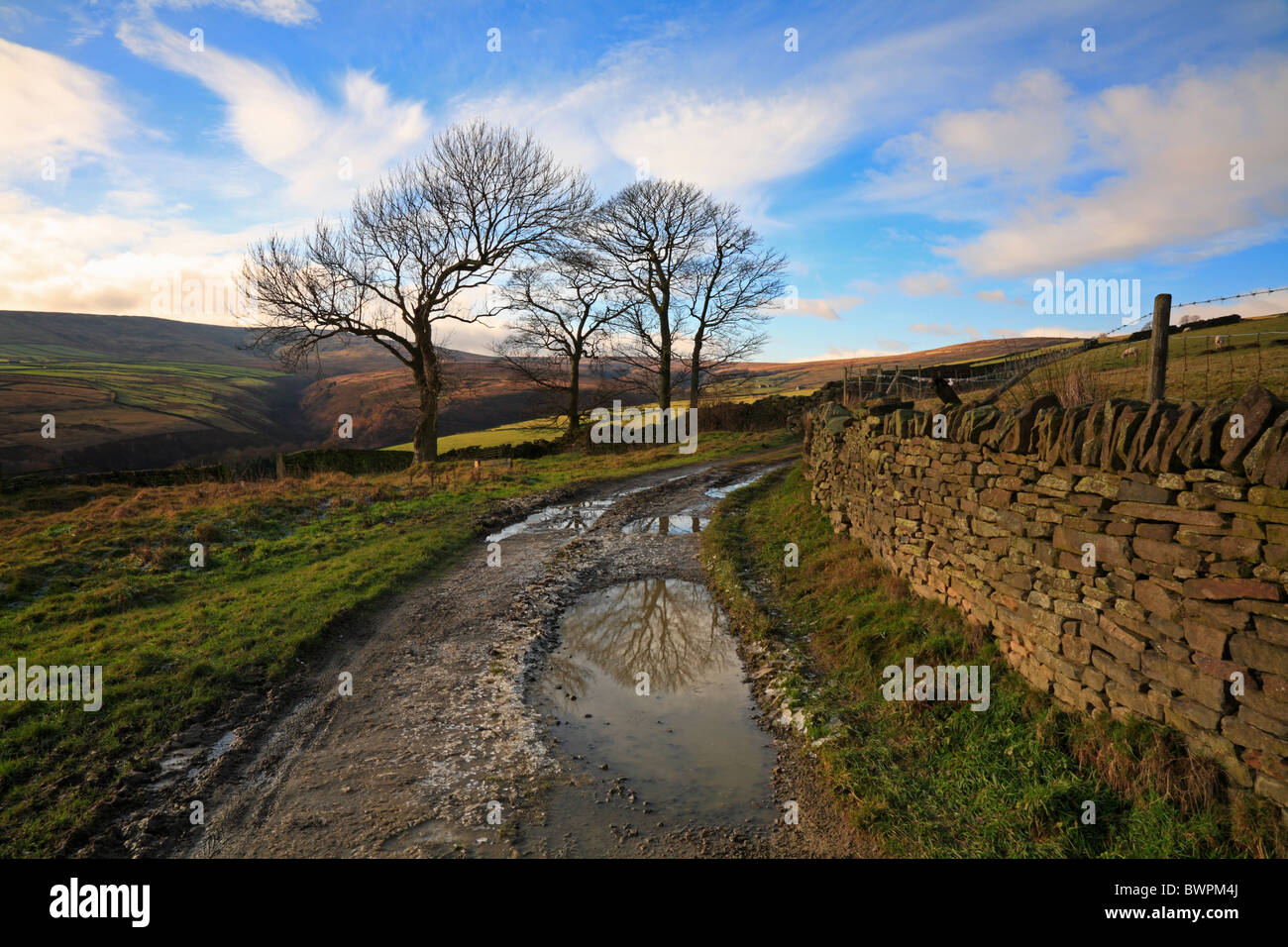 Icy track at Bradshaw, Holmfirth, West Yorkshire, Peak District