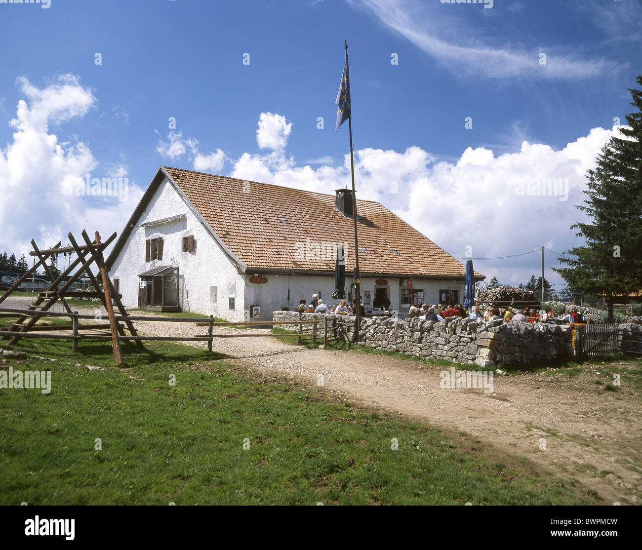 Switzerland Europe Jura Mountains Le Soliat canton Vaud near Creux du Van  House Restaurant People Hikers Hik Stock Photo - Alamy