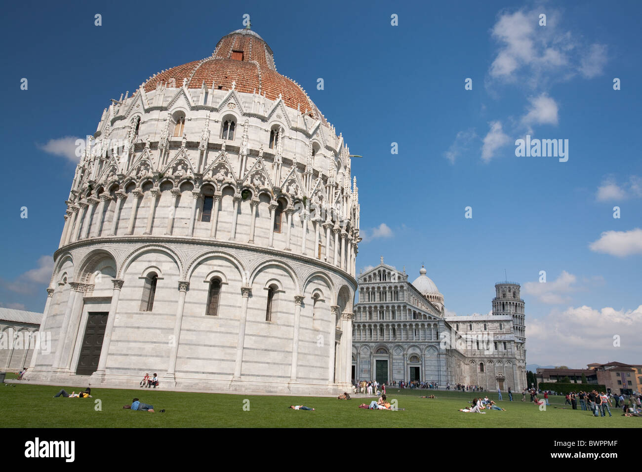 Facade decoration,Baptistry of St. John is a religious building from the Middle ages, in Pisa, Italy Stock Photo