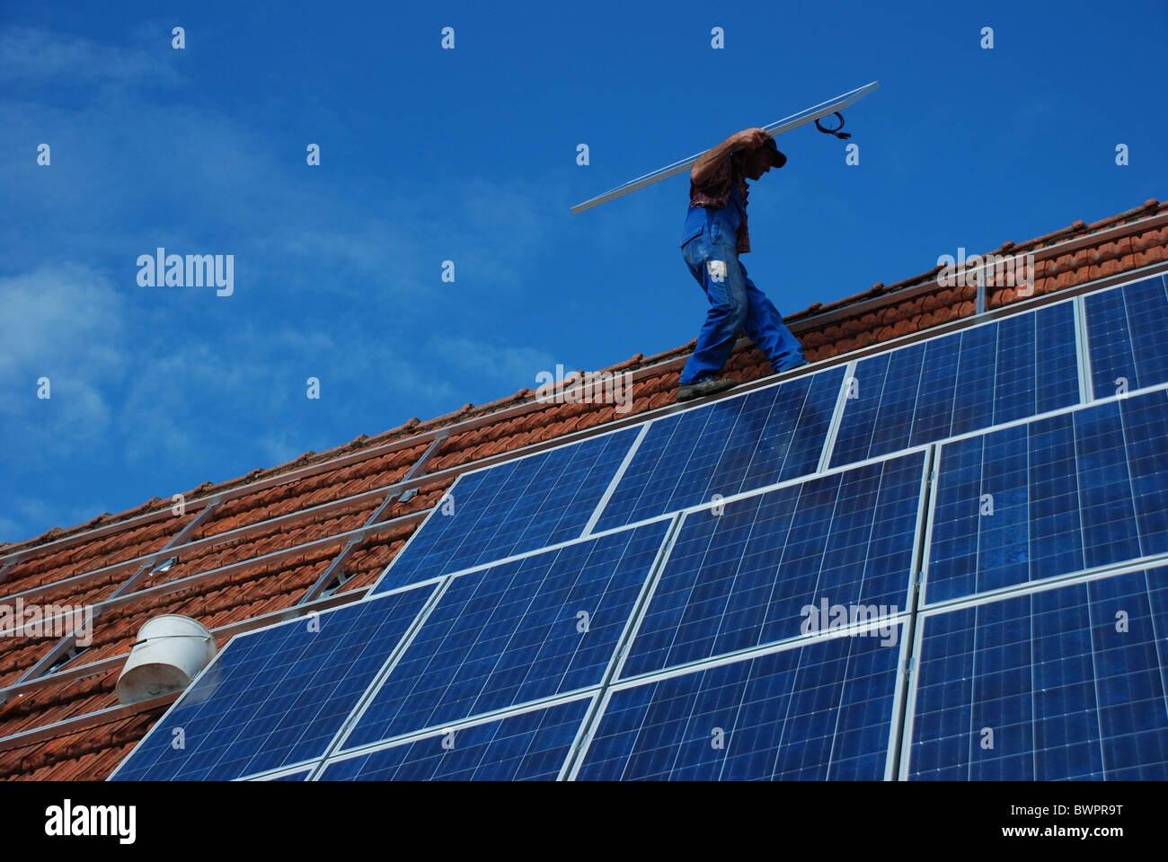 Installation of a solar plant Stock Photo - Alamy