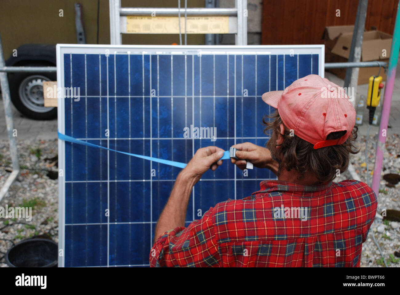 Installation of a solar plant Stock Photo - Alamy