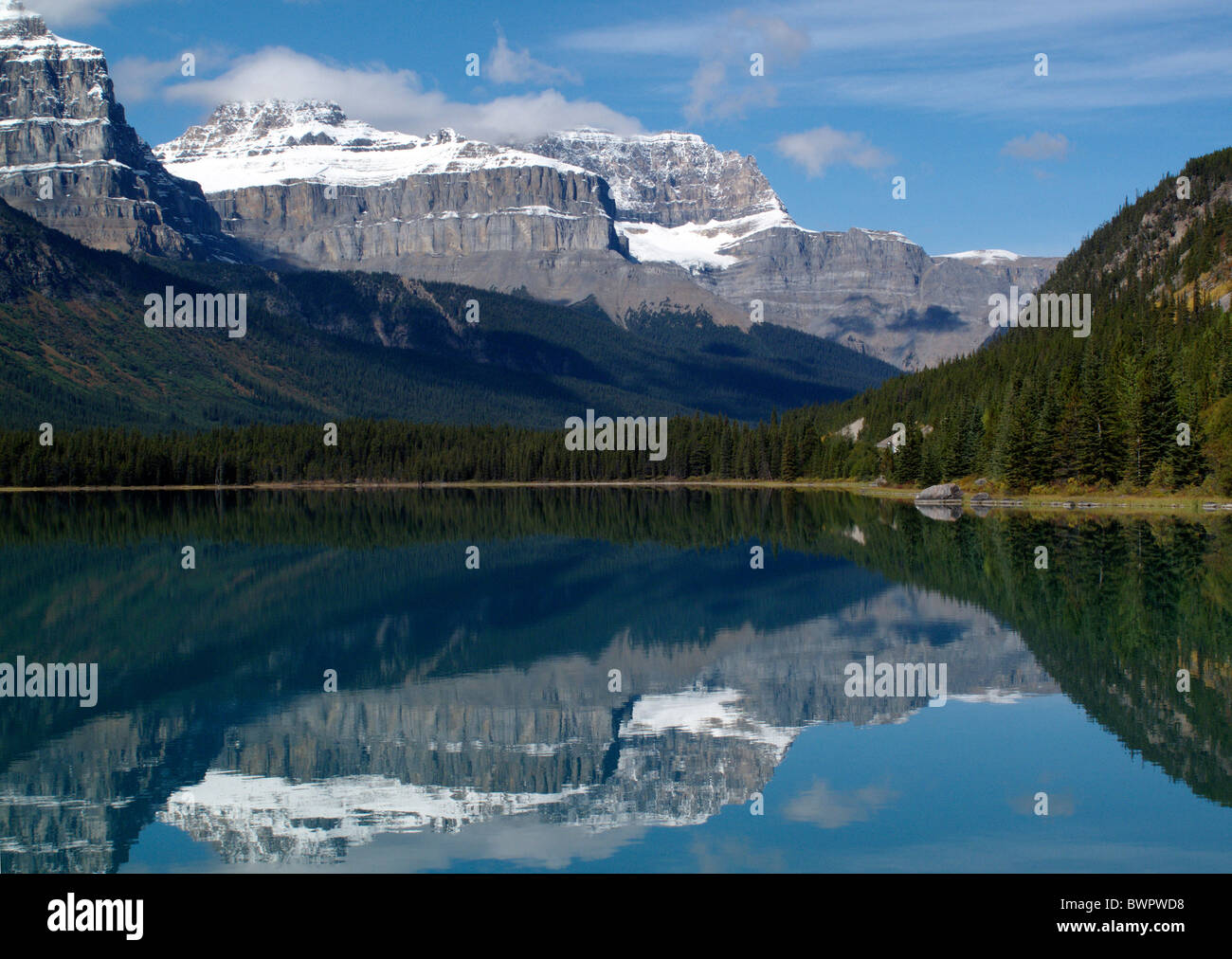 Waterfowl Lake in Jasper National Park in the Canadian Rocky Mountains in Alberta Stock Photo