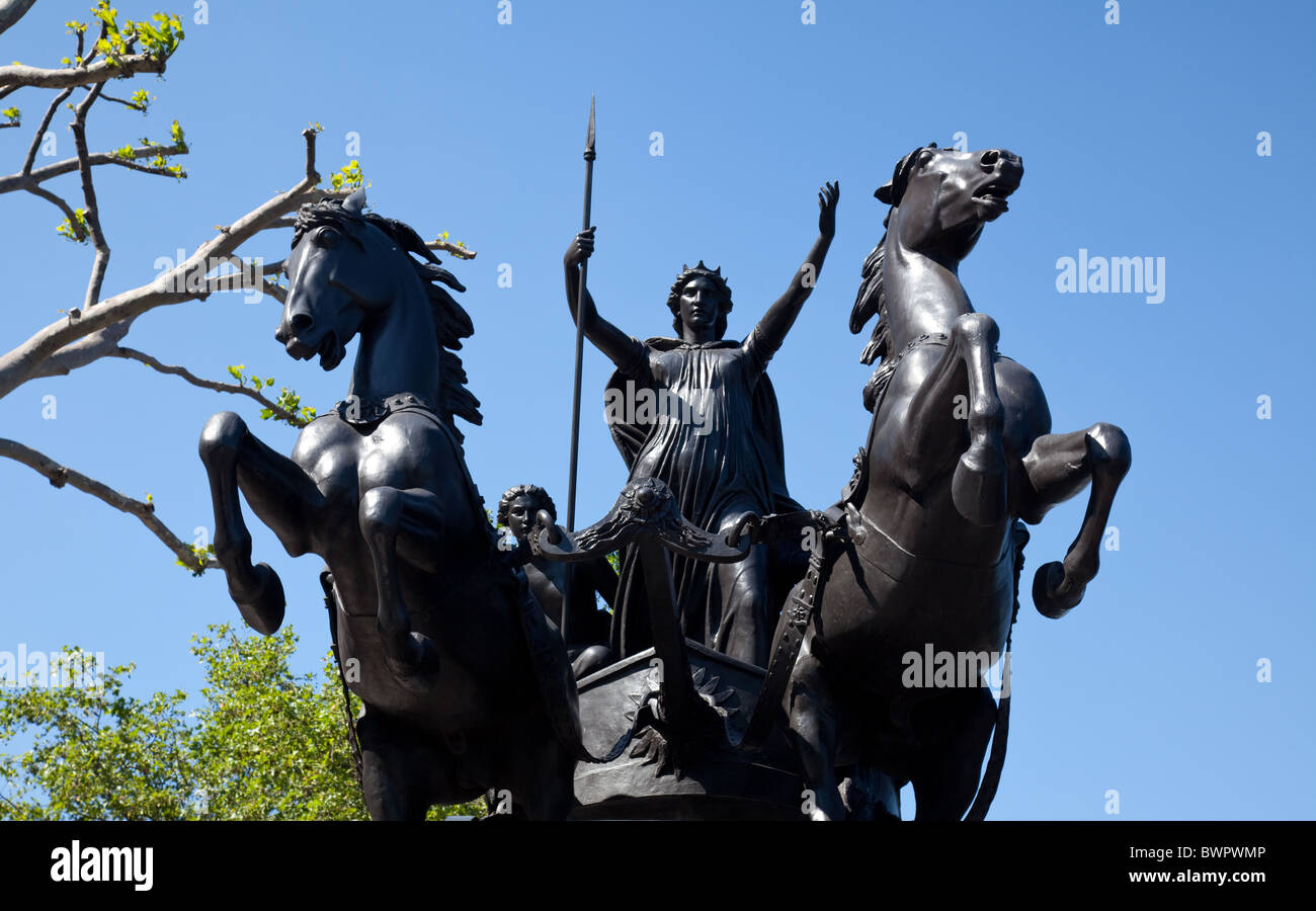 A landscape view of the Queen Boudicca statue in London Stock Photo