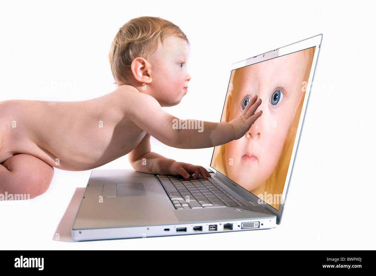 Baby Laptop Notebook Computer Activity Amusement Entertainment Babies Boy Child Children Contemporary Stud Stock Photo