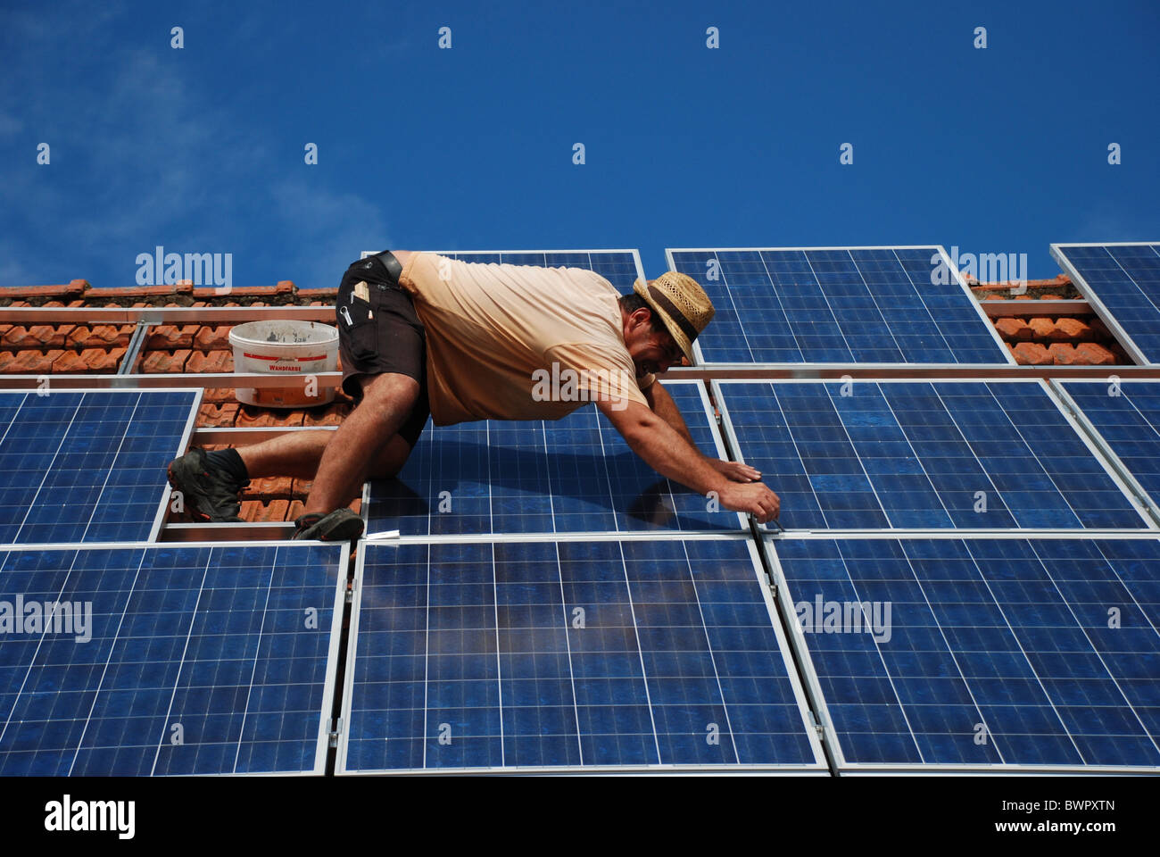 Installation of a solar plant Stock Photo - Alamy