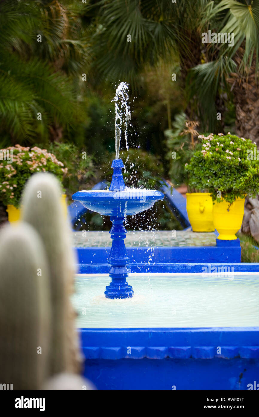 Pond with fountain, Majorelle Gardens, Jardin Majorelle, Marrakesh, Morocco, North Africa Stock Photo