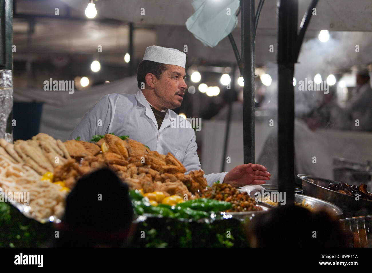 Outdoor restaurant, Djemma El Fna, Marrakesh, Morocco Stock Photo