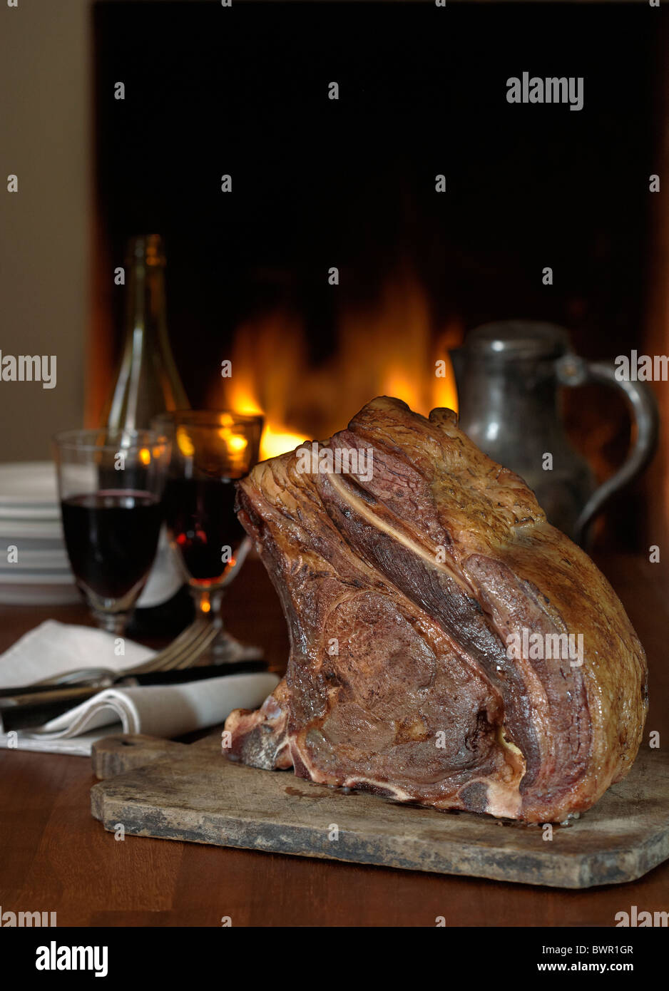 Rack of beef by an open fire Stock Photo - Alamy