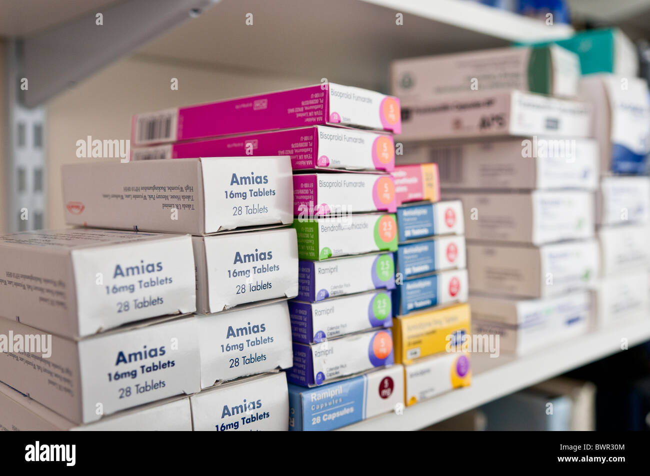 Tablets for high blood pressure on a pharmacy shelf Stock Photo Alamy