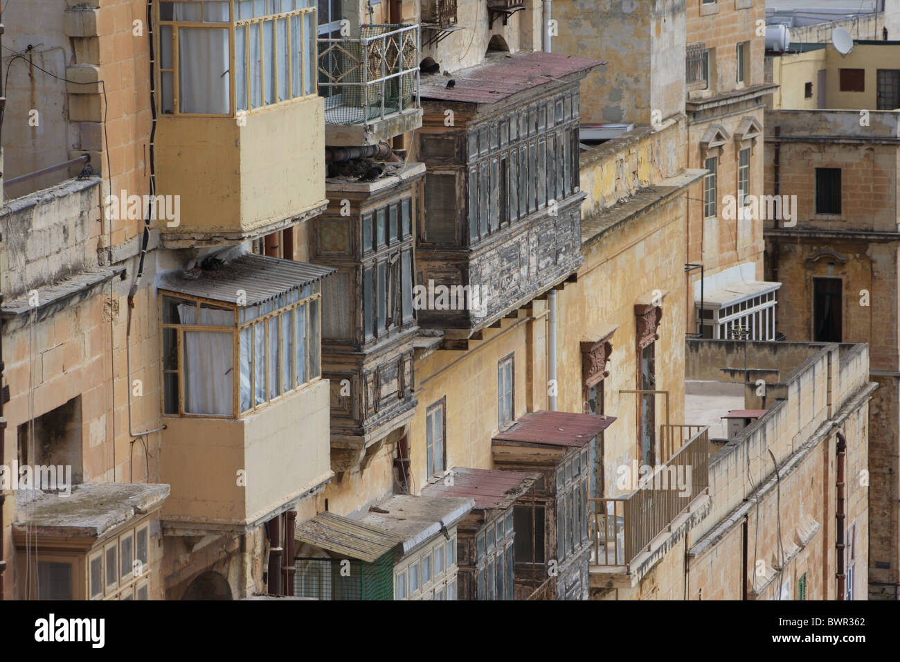 Malta Valletta Valetta Travel buildings Front architecture balcony oriel Stock Photo