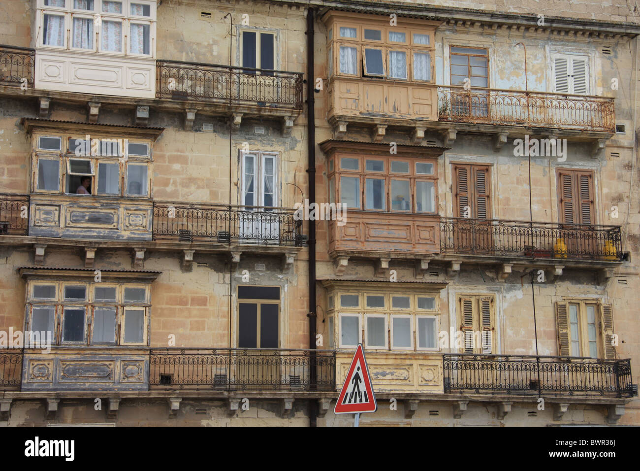 Malta Valletta Valetta Travel buildings Front architecture balcony oriel Stock Photo