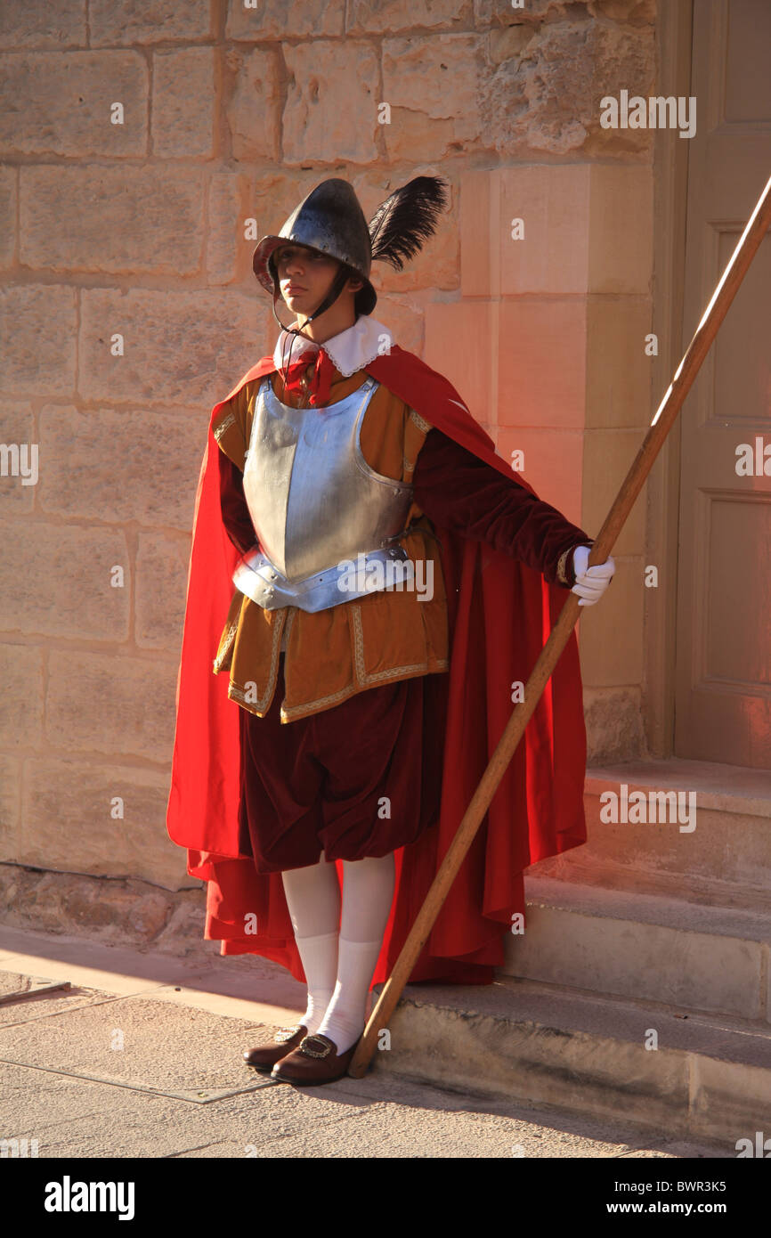 Malta Mdina old town guard suit of armour knights Folkore no model release Stock Photo