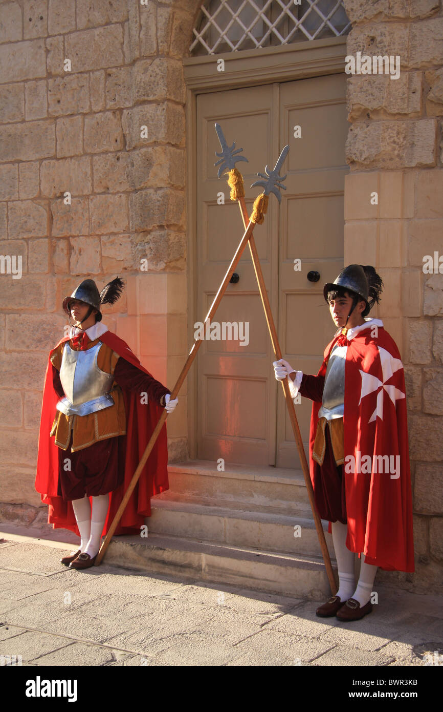 Malta Mdina old town guard suit of armour knights Folkore no model release Stock Photo