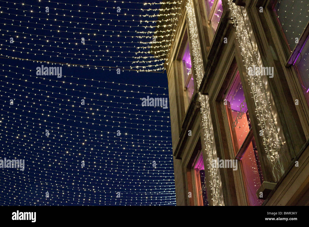 Merchant City Glasgow at night at Christmas Stock Photo