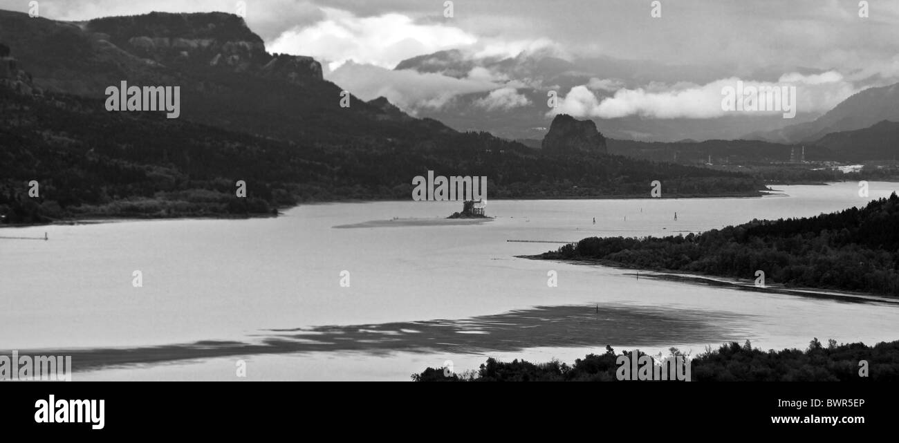 Columbia River Gorge in Monochromatic Stock Photo