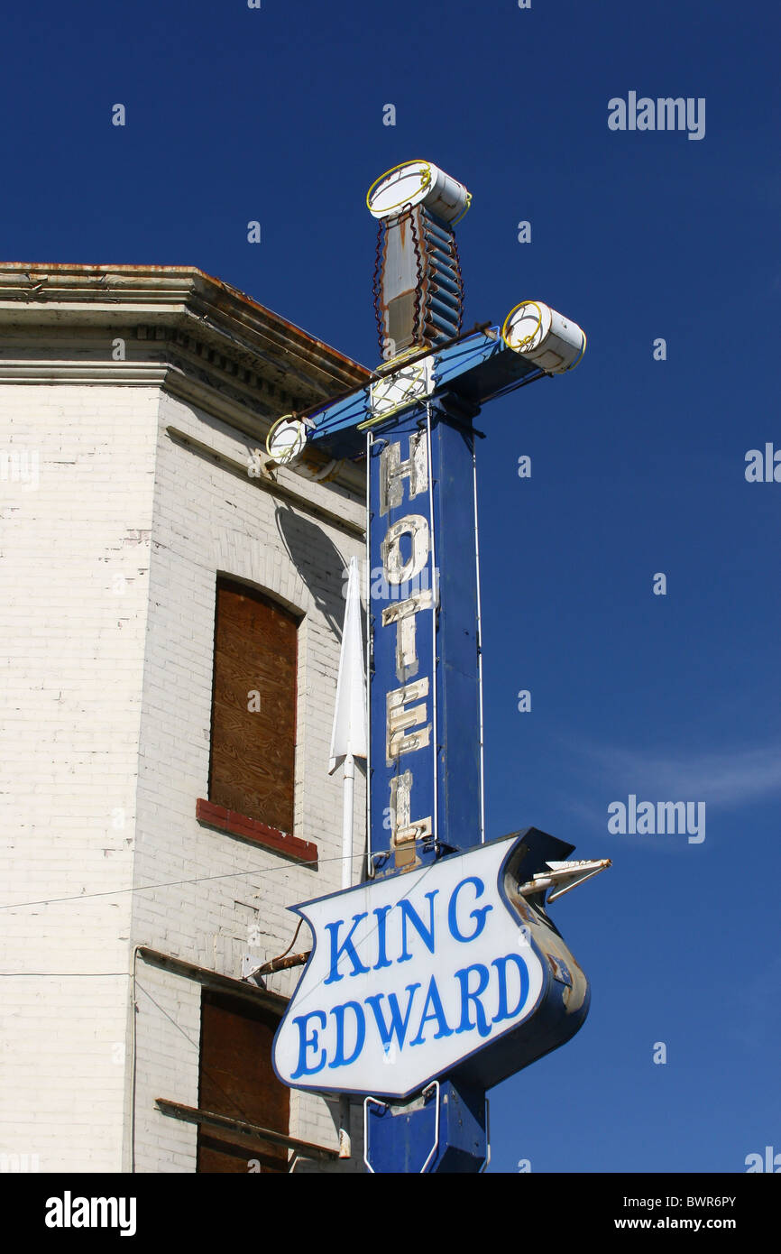 King Edward Hotel sign in Calgary, Alberta.  Home of the Bkues. Stock Photo